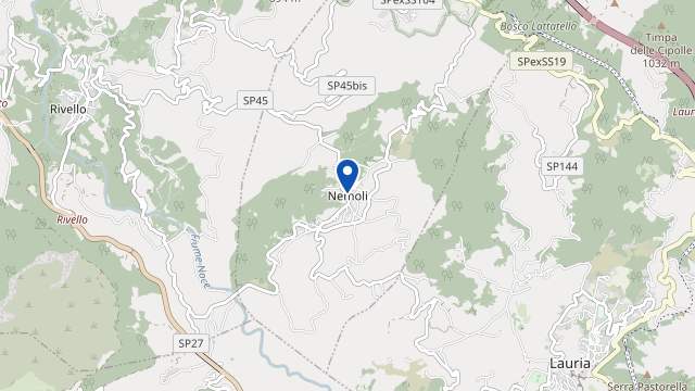 Mappa di Nemoli (PZ) con un segnaposto sul centro del paese, dove ha sede l'Associazione